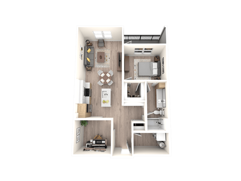 Floor plan for 1 bed, 1 bath, 906 sqft